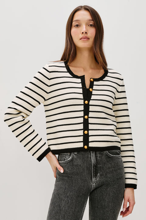 Rails Catania Cardigan | Ivory Black Stripe