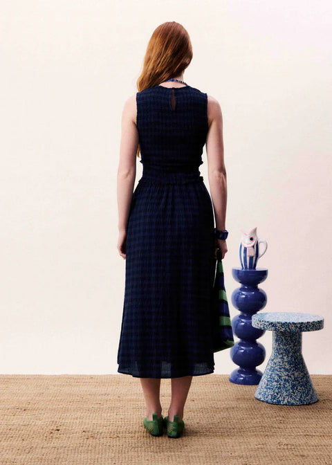 Frnch FRNCH Saquarema Dress in Bleu Marine: cotton gingham sleeveless