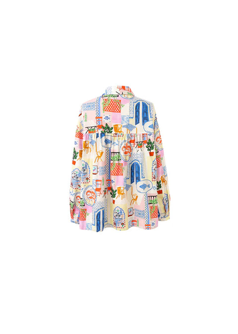 FRNCH Topaze Shirt in Bord De Leau - relaxed Mediterranean-inspired patchwork print shirt with classic collar and button placket