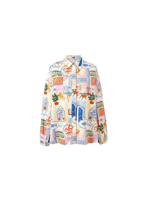 FRNCH Topaze Shirt in Bord De Leau - relaxed Mediterranean-inspired patchwork print shirt with classic collar and button placket