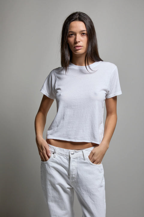 Asher Amelia Vintage Tee in White - shrunken airy fit recycled cotton 70s-inspired vintage tee with flatlock construction, made in Los Angeles