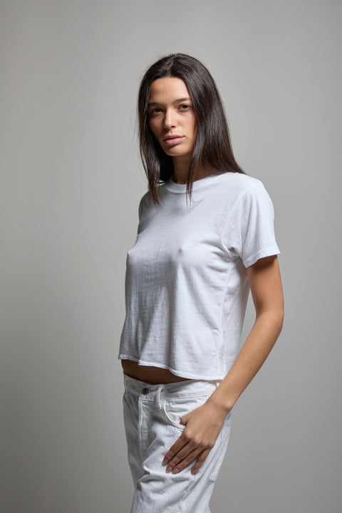 Asher Amelia Vintage Tee in White - shrunken airy fit recycled cotton 70s-inspired vintage tee with flatlock construction, made in Los Angeles