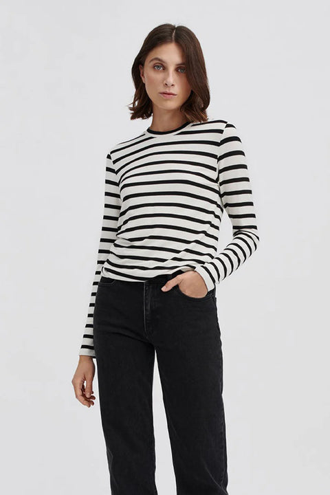 Stylein Canvey Long Sleeve T-Shirt | White with Stripes