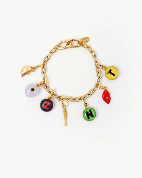 Clare V. Clare V Charm Chain Bracelet in Vintage Gold: features striped