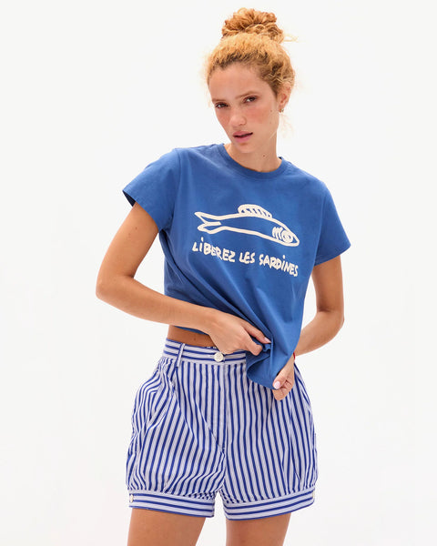Clare V. Clare V Classic Tee in French Blue Liberez les Sardines: relaxed, cotton