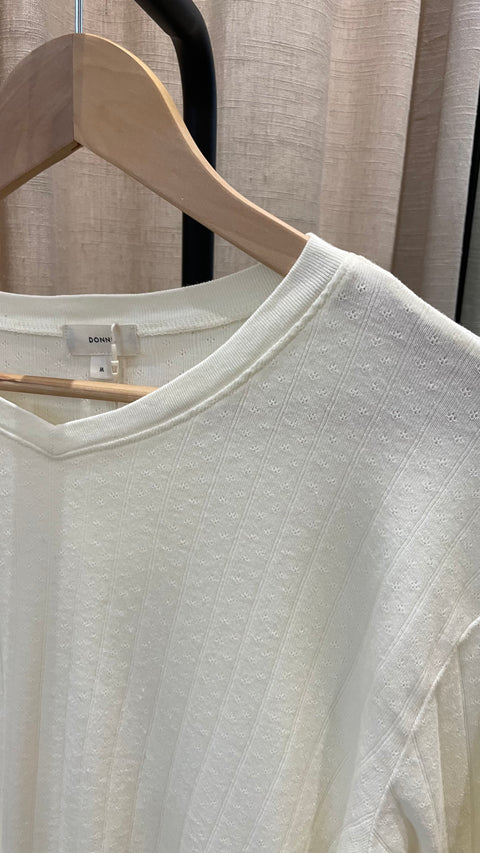DONNI The Pointelle V-Neck Long Sleeve | Creme