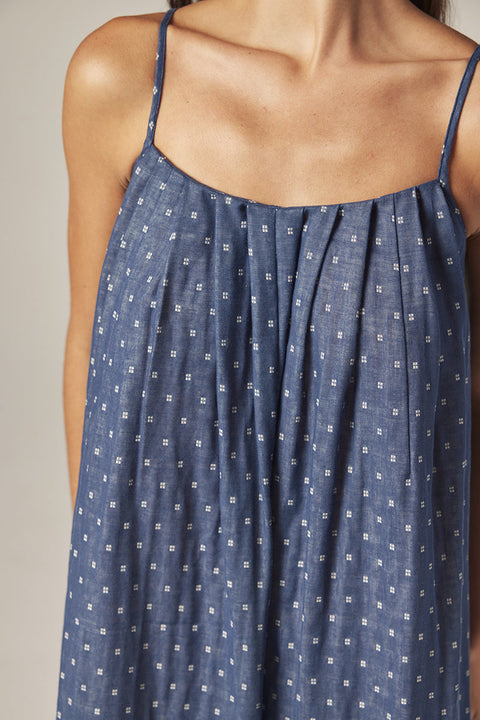 Amente Amente Tie Back Ankle Dress in Denim: featuring cotton, midi, pocket
