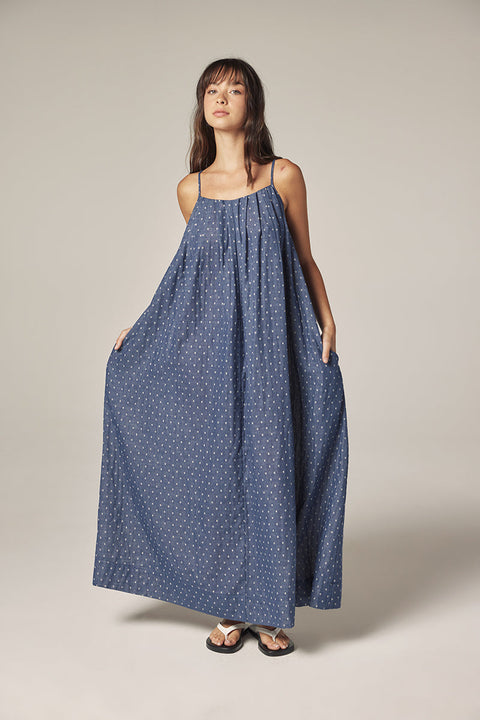 Amente Amente Tie Back Ankle Dress in Denim: featuring cotton, midi, pocket