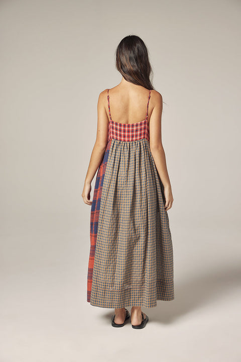 Amente Amente Contrast Midi Dress in Red with Blue: featuring cotton, midi, pocket