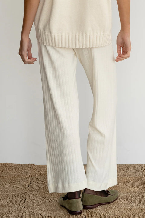 Cream cropped, cotton Lounge pant in Pointelle, easy elastic waistband and a cropped silhouette
