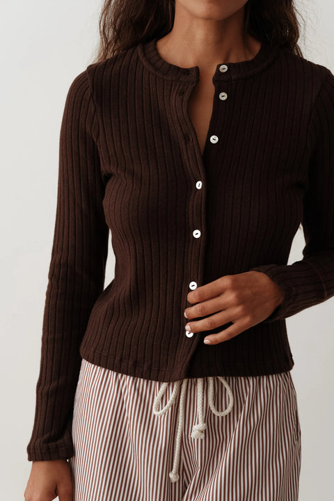 DONNI The Sweater Rib Cardi | Espresso