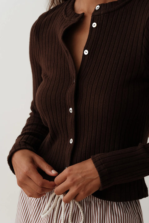 DONNI The Sweater Rib Cardi | Espresso