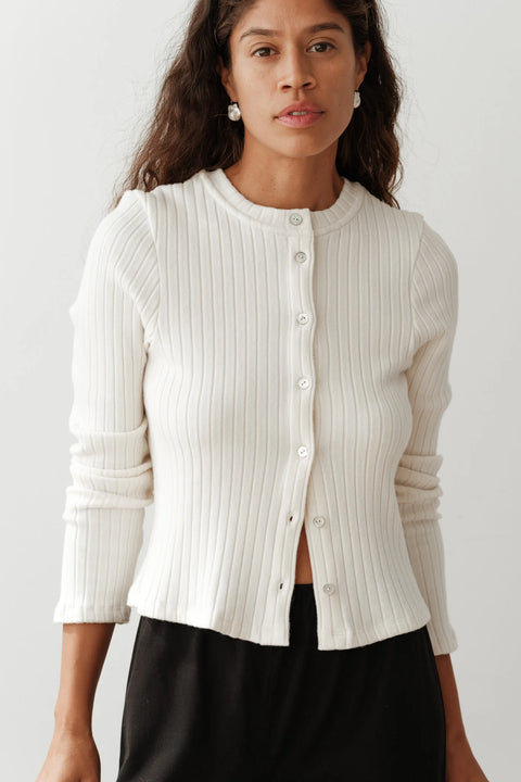 DONNI The Sweater Rib Cardi | Creme