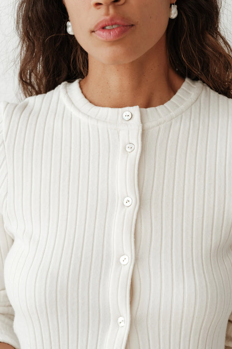 DONNI The Sweater Rib Cardi | Creme