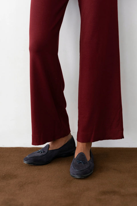 DONNI The Baby Rib Scallop Pant | Oxblood