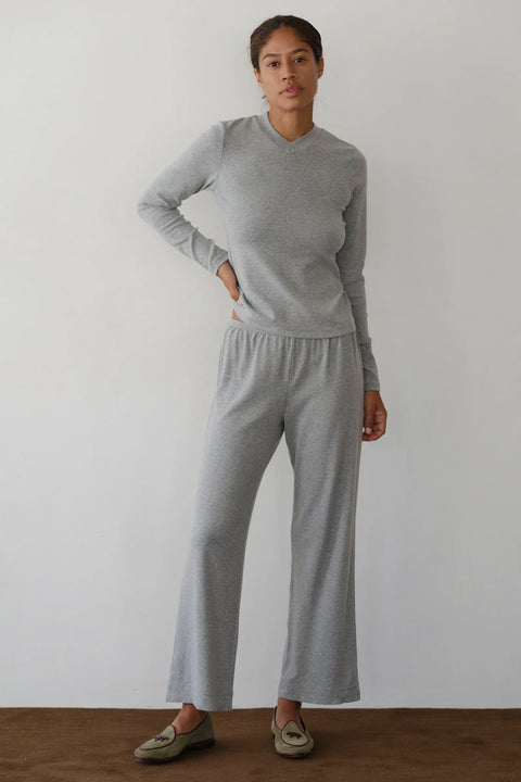 DONNI The Baby Rib Scallop Pant | Heather Grey