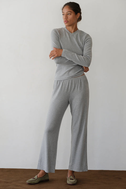 DONNI The Baby Rib Scallop Pant | Heather Grey