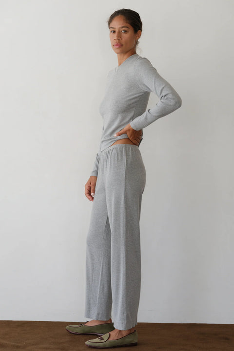 DONNI The Baby Rib Scallop Pant | Heather Grey