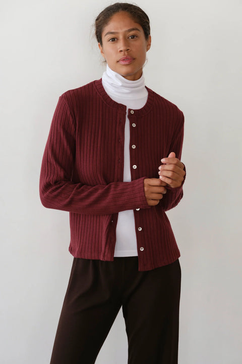 DONNI The Sweater Rib Cardi | Oxblood