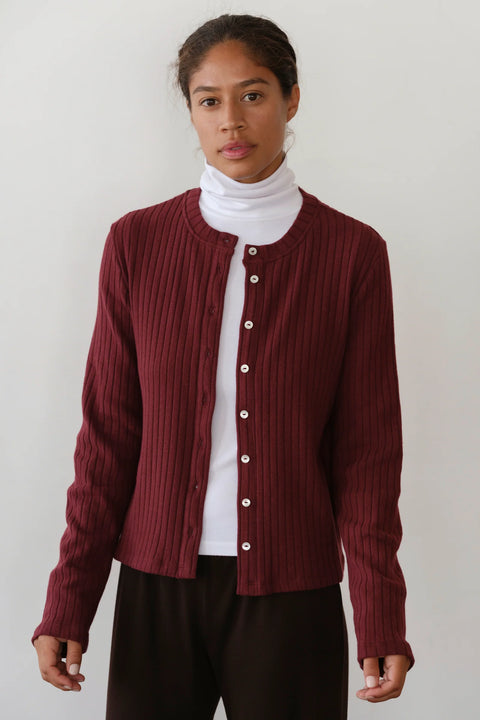 DONNI The Sweater Rib Cardi | Oxblood