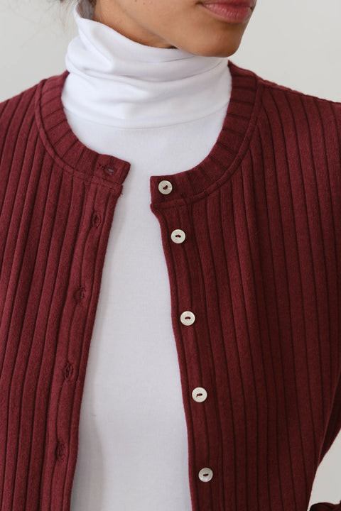 DONNI The Sweater Rib Cardi | Oxblood