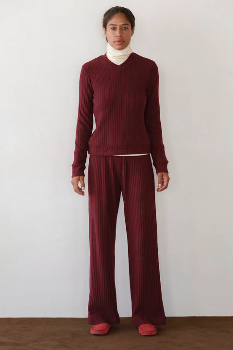 DONNI The Sweater Rib Simple Pant | Oxblood