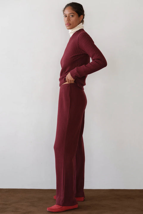 DONNI The Sweater Rib Simple Pant | Oxblood