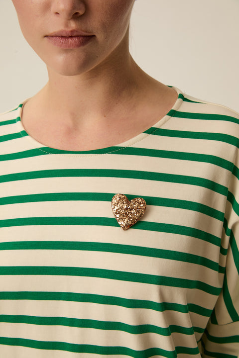 Heavy weight cotton white and green striped sweater, oversized fit
