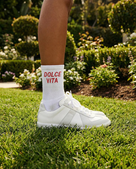On Vacation 3-Pack Socks All Time Favourites - Close-Up Showing Dolce Vita Tennis Sock Print Detail