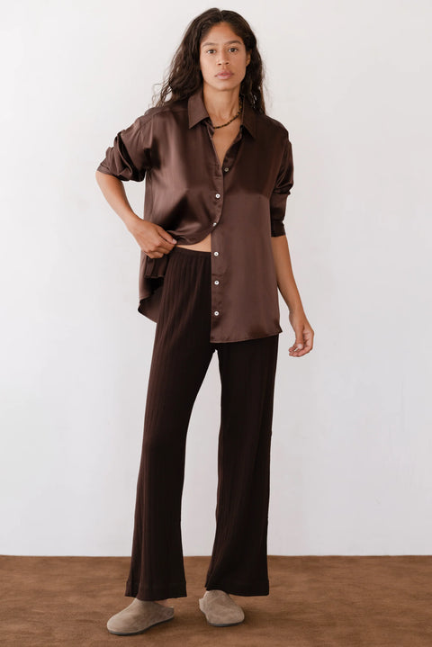 DONNI DONNI The Pointelle Simple Crop Pant in Espresso: cropped, everyday, organic, cotton