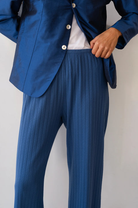 DONNI The Pointelle Simple Crop Pant | Blueberry