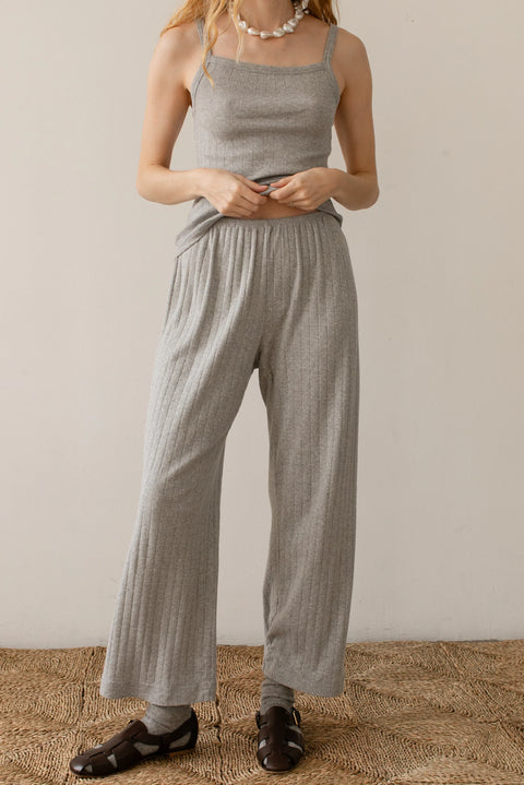 DONNI The Pointelle Simple Crop Pant | Heather Grey