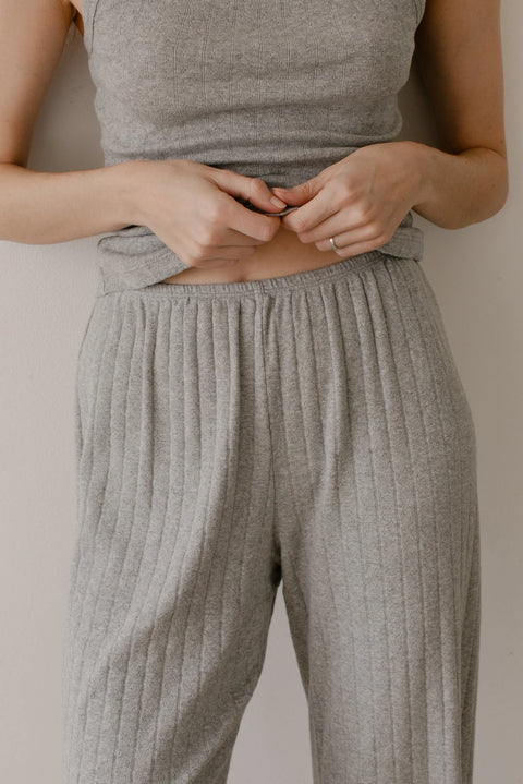 DONNI The Pointelle Simple Crop Pant | Heather Grey