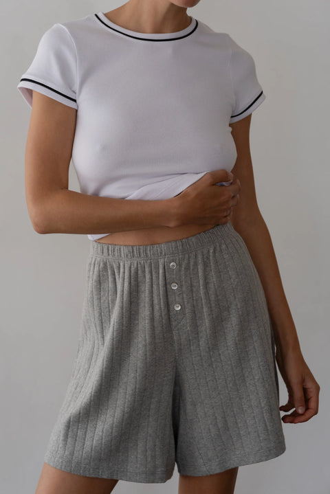 DONNI The Pointelle Boxer Short | Heather Grey
