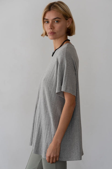 DONNI The Pointelle Oversized Tee | Heather Grey