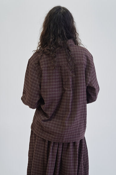 Linen cotton shirt, pullover with 4 buttons half placket, classic collar shirt, rounded pocket 
