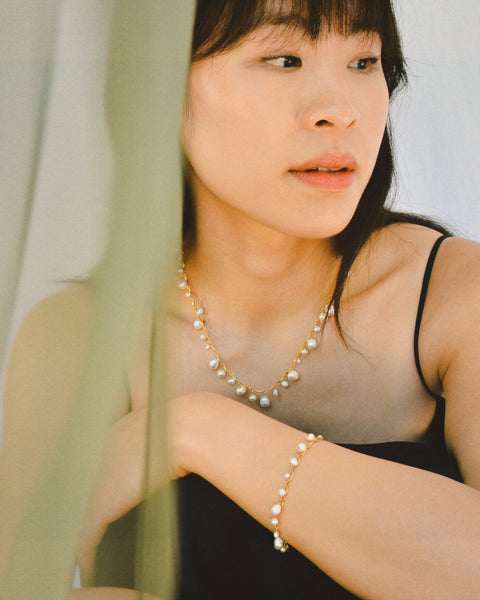 Fluidwavy Pearl Scalloped Bracelet | Gold