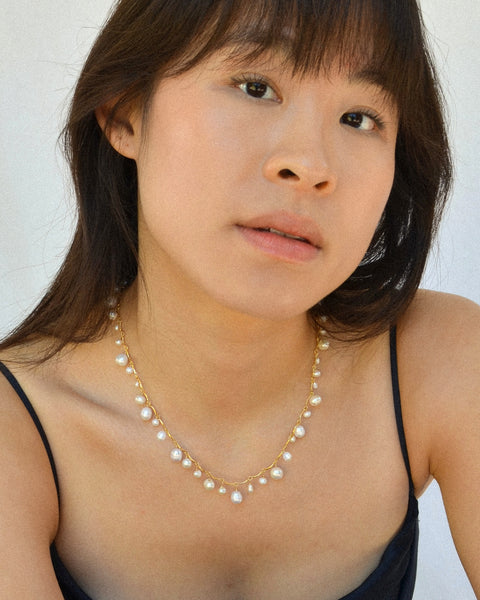 Fluidwavy Pearl Scalloped Necklace | Gold