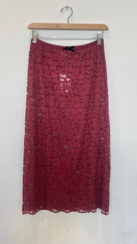 Saemdi Lace Midi Skirt | Burgundy