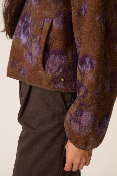 Des Petits Hauts Isidore Jacket in Violet Garden - Close-Up of Garden Floral Print and Jacket Fabric