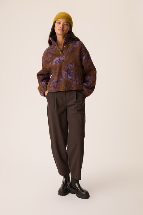 Des Petits Hauts Isidore Jacket in Violet Garden - Lifestyle Shot of Women's French Brand Floral Autumn Jacket