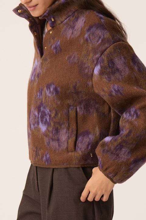 Des Petits Hauts Isidore Jacket Violet Garden - Full-Length Shot of Women's Floral Print Purple Jacket