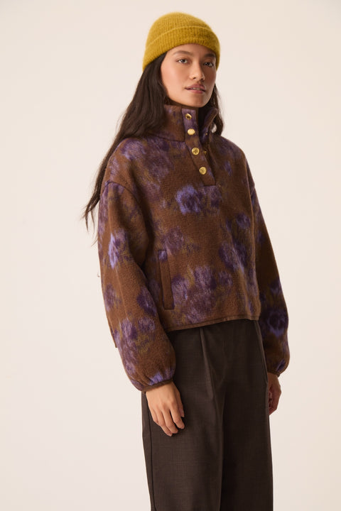 Des Petits Hauts Isidore Violet Garden Jacket - Three-Quarter View Showing Relaxed Fit and Violet Floral Print