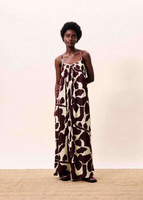 Frnch FRNCH Euphrates Dress in Brown Water Lily: viscose maxi