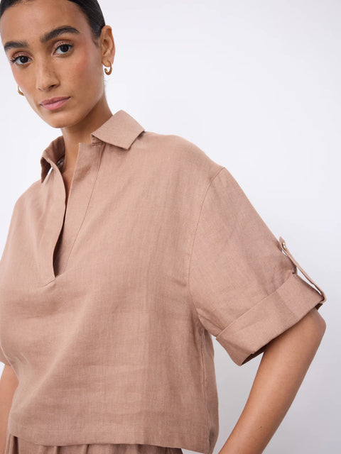 Notshy Laia Linen Polo | Blue Jean