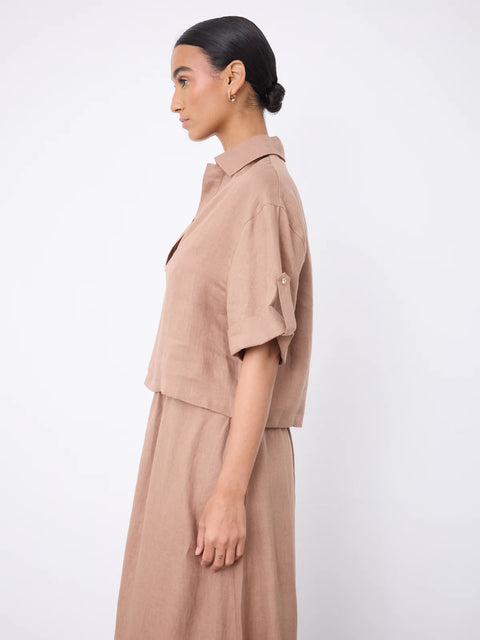 Notshy Laia Linen Polo | Blue Jean