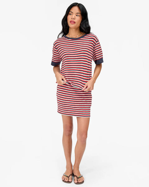 Clare V Le Bateau Tee Navy Cherry Red - Close-Up of Supersoft Cotton Elastane Knit and Contrast Ribbed Cuff Detail