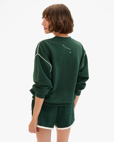 Front view of Clare V forest green jogging shorts – casual cotton lounge shorts with relaxed fit