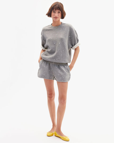 Clare V. Clare V Short Sleeve Oversized Sweatshirt in Grey Melange Splatter: oversized, cotton