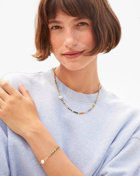Clare V Le Stripe Pearl Necklace